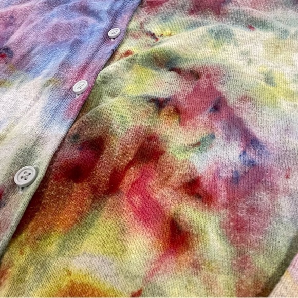Tie dye long sleeve cotton cardigan in bright watercolor abstract pattern M - Picture 10 of 12